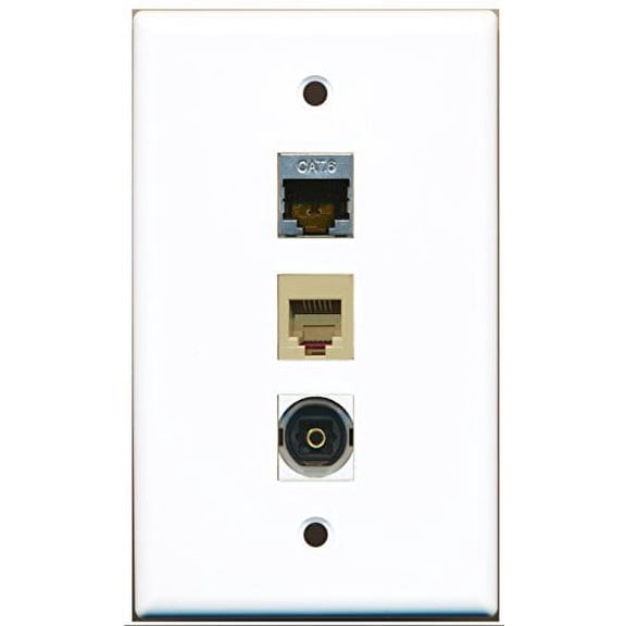 RiteAV - 1 Port Phone RJ11 RJ12 Beige and 1 Port Shielded Cat6 Ethernet and 1 Port Toslink Wall Plate