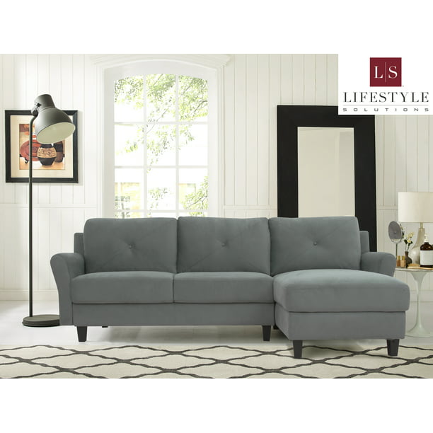 Lifestyle Solutions Taryn 3 Seat Upholstered Microfiber Rolled Arm Sectional Sofa Walmart Com Walmart Com