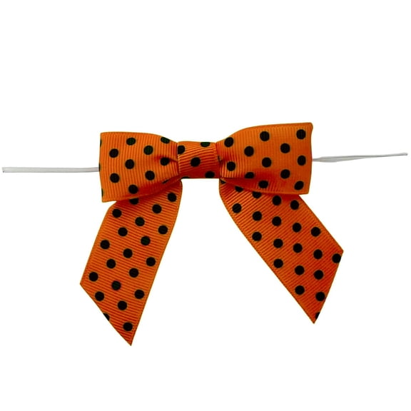 Orange Black Polka Pre-Tied Bows - 3" Wide, Set of 12, Halloween, Fall, Thanksgiving, Christmas