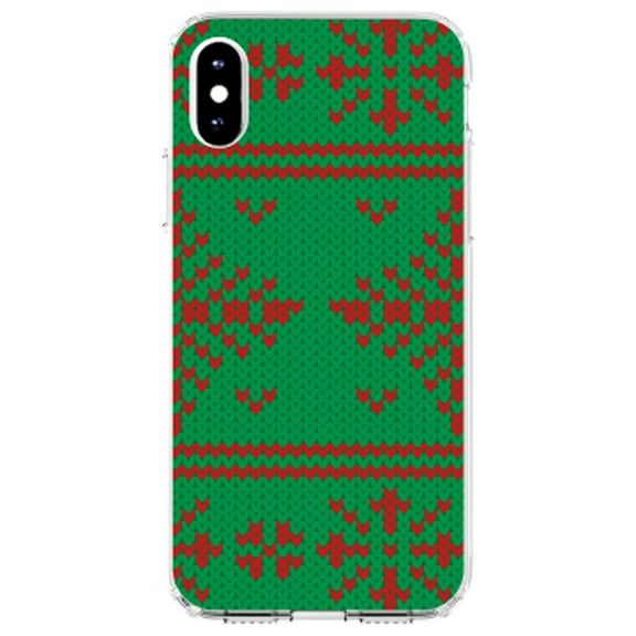 DistinctInk Clear Shockproof Hybrid Case for iPhone XS Max (6.5" Screen) - TPU Bumper, Acrylic Back, Tempered Glass Screen Protector - Green Red Ugly Christmas Sweater - Christmas All Year
