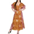 thumbnail image 2 of HAPPY BAY Women's Summer Batik Caftan Long Loungewear Dashiki House Dress V Neck Kaftan Sleepwear for Women Nightgown Plus Size 3X-4X Yellow, Floral, 2 of 4
