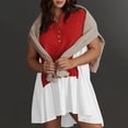 thumbnail image 3 of Lovskoo 2024 Womens Summer Sweatshirt Dresses Roll Up Short Sleeve V Neck Button Lapel Casual Oversized Patchwork Mini Dress Red L, 3 of 8