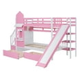 thumbnail image 6 of Harper & Bright Designs Stairway Twin Bunk Bed with Slide, Twin over Twin Castle Wooden Bedframe with Storage Staircase and Drawers for Boys Girls, Pink, 6 of 19