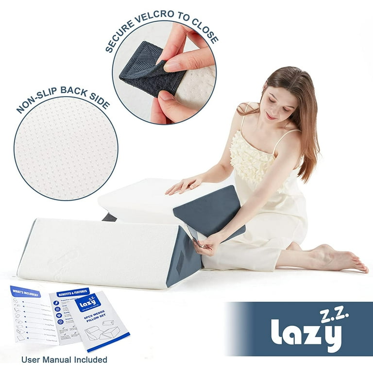 Lazyzizi 6pcs Orthopedic Bed Wedge Pillow Set Memory Foam for Knee, Lumbar  and Back Pain Relief Adjustable Bed Pillow - Acid Reflux, Anti Snoring 