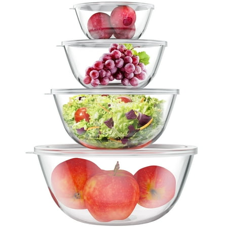 TINANA Glass Mixing Bowls Set, 4 Pack Glass Mixing Bowls with lids, Nesting Storage Bowls for Kitchen,0.5/0.75/1.5/2.5 QT Great for Prep, Baking, Serving