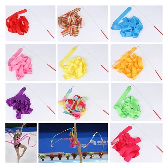 10pcs 2m Rhythmic Gymnastics Dance Ribbon Kid Girl Perform Equipment Colorful Fitness Body Building Supplies Women Lady Dancing Ribbon.