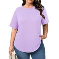 thumbnail image 2 of Fantaslook Womens Plus Size Tops Crewneck Short Sleeve Shirts Casual Loose Tunic Tops Curved Hem Summer Blouses, 2 of 7