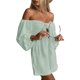 thumbnail image 3 of Sunloudy Traje casual para mujer, blusas cortas de manga larga con hombros descubiertos de color sólido + pantalones cortos sueltos con volantes Sunloudy  moda, 3 of 10