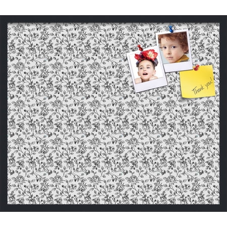 PinPix 28x24 Custom Cork Bulletin Board Floral Black Roses Poster Board Has a Fabric Style Canvas Finish Framed in Floral Black Roses by ArtToFrames (PinPix-165)