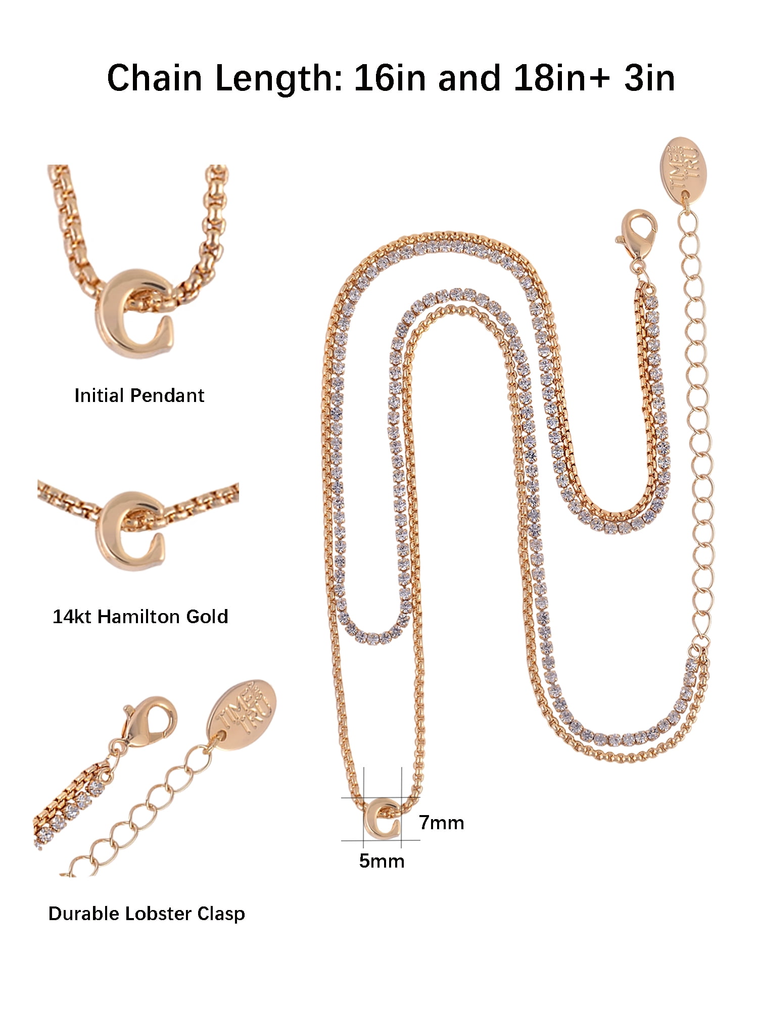 Time and Tru Goldtone 2-Row Rhinestone and Initial "C" Necklace