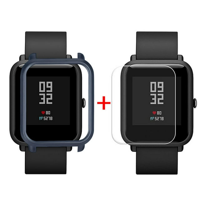 Amazfit Youth Watch Case, EDHITNR Slim Colorful Protective Cover with Screen Protector, Hard PC Full Protection Anti-Scratch Anti-Peeling Easy Install, Dark Blue
