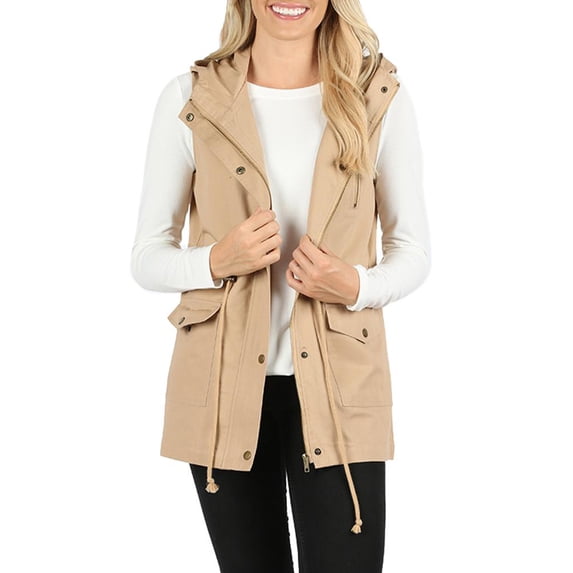 Womens Sleeveless Military Hooded Anorak Vest Jacket