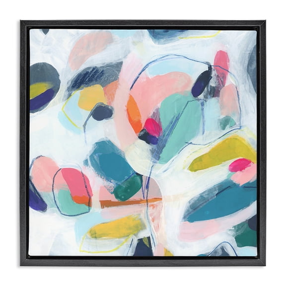 Stupell Industries Contemporary Fun Shapes Impression Black Floating Frame Canvas Art, 18 x 18, by June Erica Vess