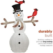Alpine Corporation 74 (Over 6 Feet Tall) Outdoor Mesh Snowman Yard Decor with Red Birds and 100 Cool White LED Lights, Christmas Holiday Lighted Sculpture