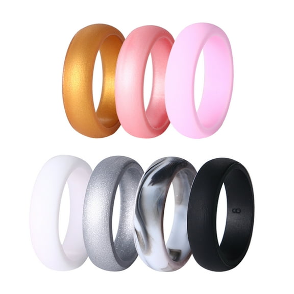 Avaner Silicone Wedding Ring for Women: 7 Pack 6mm Width Breathable Air Grooves Silicone Rubber Wedding Engagement Bands Valentine's Day Gift(Size 4,7Colors)