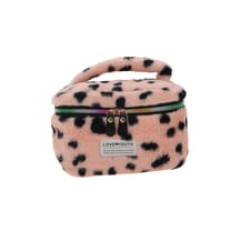 Unique Bargains 1 Pc Leopard Pattern Drawstring Makeup Bag for Vacation Business Travel Plush Pink