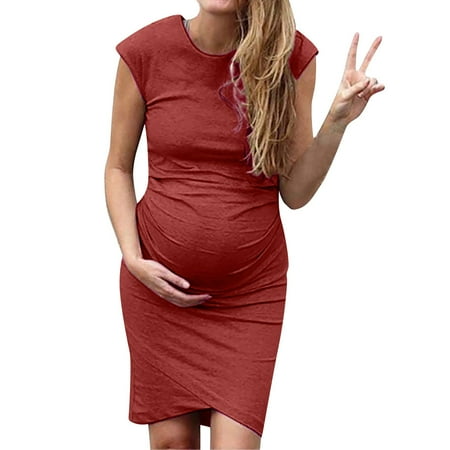 

Women Maternity Dress Leisure Solid Color Sleeveless Pregnant Comfortable Midi Dresse Mama Sundress Casual Fashion Summer Clothing
