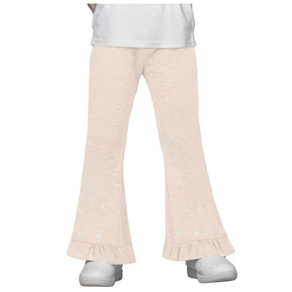 Gubotare Girls Pants Girls Linen Wide Leg Pants Summer Loose Comfy Flowy Lounge Trousers Kids Solid Lightweight Belted Pants with Pockets (Khaki,Size 8-9 Years)