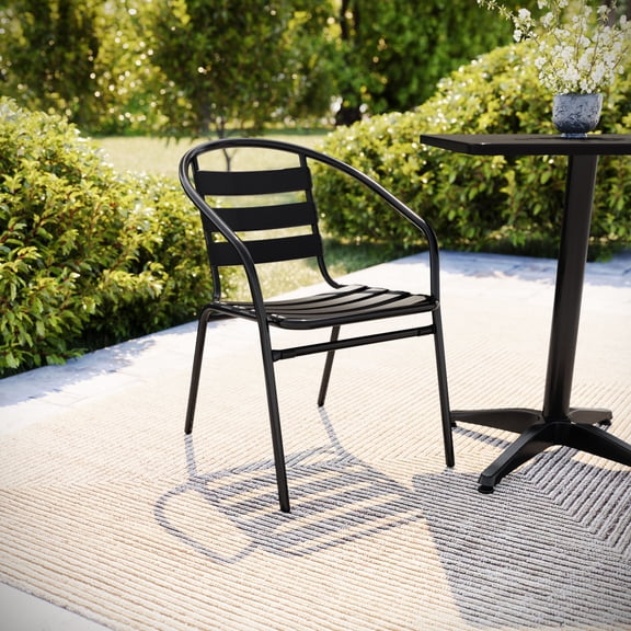 Flash Furniture Black Metal Restaurant Stack Chair with Aluminum Slats
