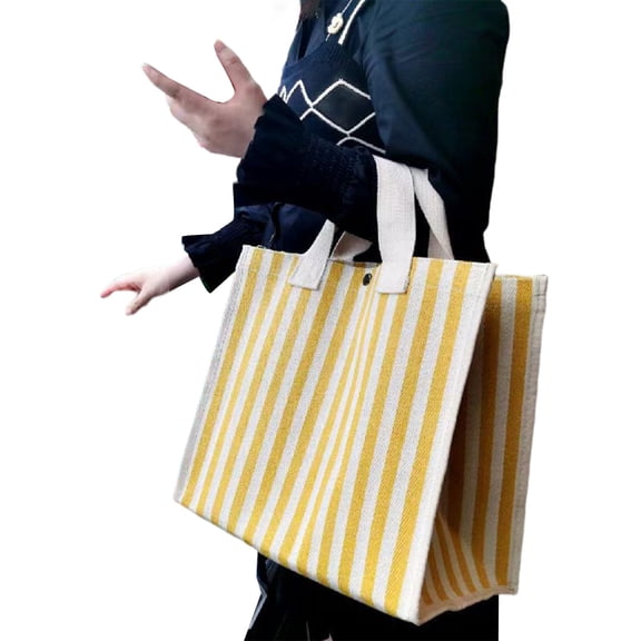 Lusa Large Capacity Canvas Tote Bags Simple and Stylish Color Blocking Durable Travel Handbags for Everyday Use Durable Spacious Carryall Bag for Shopping Travel Yellow L