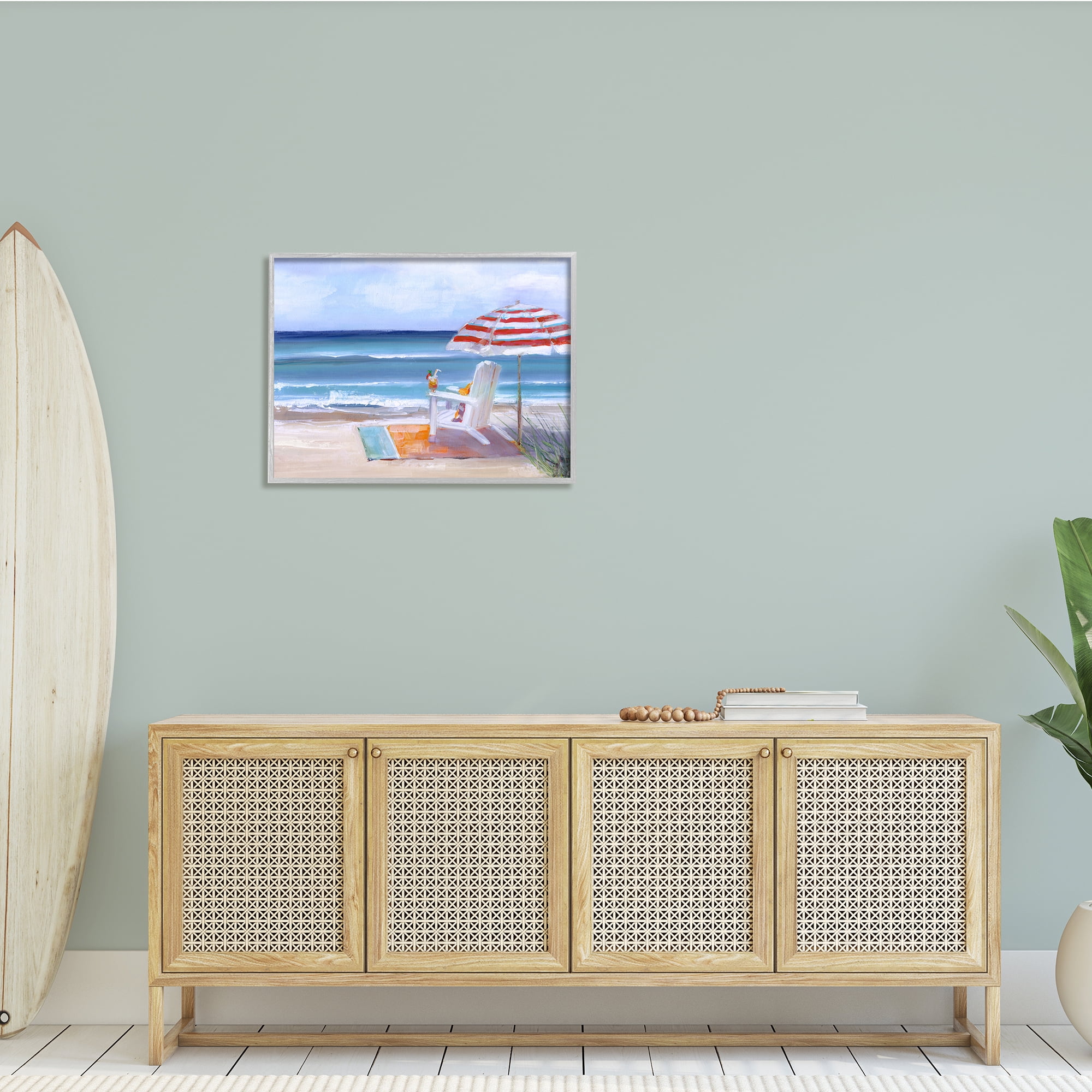 Stupell Indtries Tropical Drink Beach Umbrella Chair Ocean Tide Landscape,30 x 24,Design by Sally Swatland