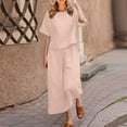 thumbnail image 2 of JUNWELL Femmes 2 Pièce Lin Salon Ensemble Casual Baggy Solide Col Rond Manches Courtes Tops Large Jambe Pantalons Tenues Survêtements, 2 of 5