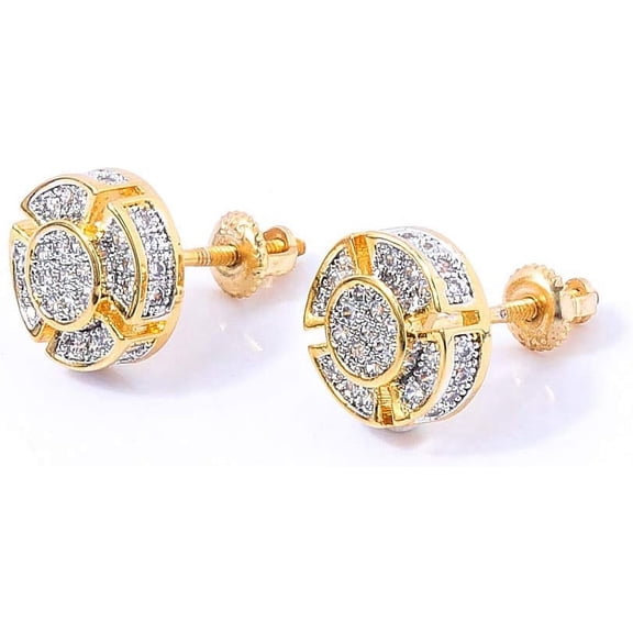Leander Screw Back Earrings 14K Golden Plated 5A Cubic Zirconia Cluster Round Screw On Stud Earrings For Men Women Aretes De Hombre