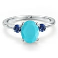 thumbnail image 3 of Gem Stone King 14K White Gold Green Turquoise and Blue Created Sapphire Engagement Ring for Women | 1.78 Cttw | Oval 9X7MM | Gemstone Birthstone | Size 6, 3 of 6