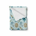 thumbnail image 2 of Nautical Soft Flannel Fleece Throw Blanket, Marine Sea Striped Background with Anchor Wheel Starfish Seashell, Cozy Plush for Indoor and Outdoor Use, 70" x 90", Blue and Apricot, by Ambesonne, 2 of 6