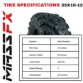 thumbnail image 4 of MASSFX 25x10-12 Rear Tire - Durable 6 Ply with 1/2" Direction Tread Design for ATV & UTV 25x10x12 (2 Pack), 4 of 9
