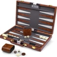 thumbnail image 1 of Backgammon Set Queensell Leather 19x15cm w/ 32 Pieces, 1 of 9