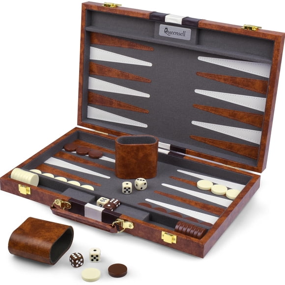 Backgammon Set Queensell Leather 19x15cm w/ 32 Pieces