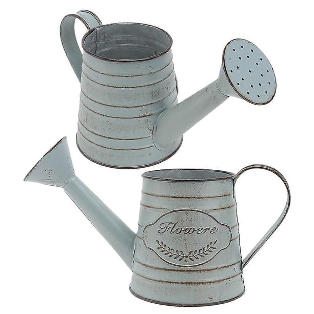 Iron Flower Bucket Decorative Flower Vases for Storage Use 2Pcs Silver Metal