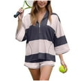 thumbnail image 2 of vigerkar Women Striped Workout Set Two Piece Outfit Tracksuit Oversized Lounge Set Top and Shorts Sets with Pockets Navy, XL, 2 of 7