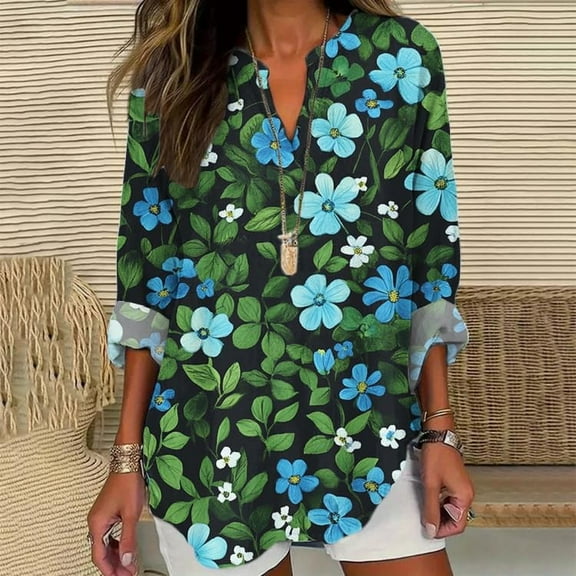 Women Shirts Long Sleeve Floral Tops For Women Spring Plus Size V Neck T Shirts Trendy Graphic Cotton Tunic Tops,Green Women Shirts S