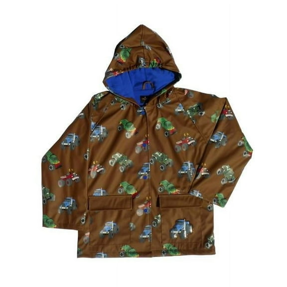 Little Boys Brown Monster Truck Rain Coat 3T