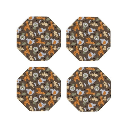 

Fuzoiu Cute Lion Tiger Print Leather Coasters Set Drink Coasters Set of 4 for Tabletop Protection Durable PVC Coasters Home Décor and Housewarming Gift-Octagon