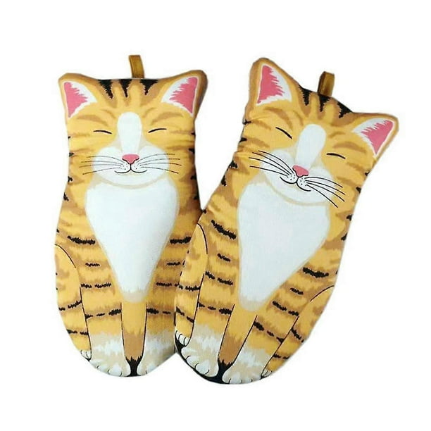 A-Cotton Cute Cat Oven Gloves Cat Claw Baking Heat Insulation Microwave Anti-Scald Gloves