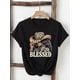 thumbnail image 2 of Women's "Blessed" Cowgirl Graphic T-Shirt - Casual Black Crew Neck, Soft, Short Sleeve Top with Leopard Print Detail - Perfect for Spring & Summer, Casual Attire|Stylish Casualwear|Soft Material, 2 of 7