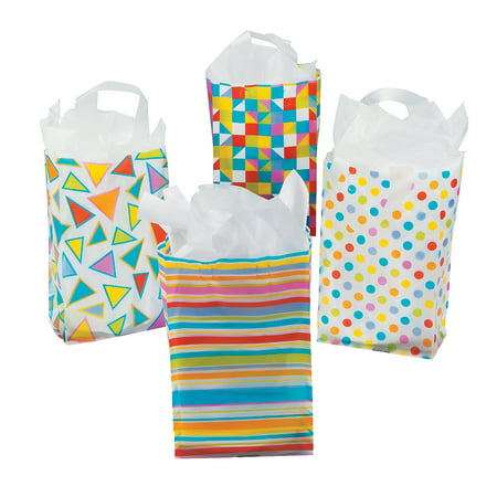 Fun Express - Patterned Plastic Treat Bags W/handles - Party Supplies - Bags - Plastic Bags - 24 ...