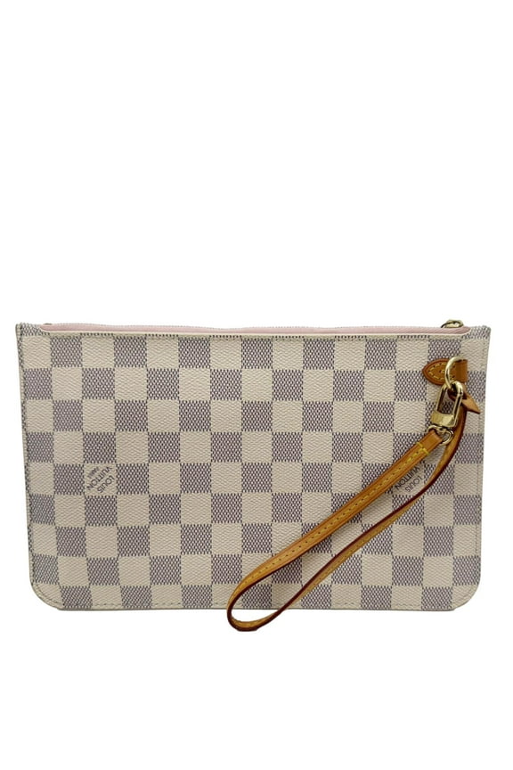 Pre-Owned Louis Vuitton Neverfull Damier Azur Pochette Wristlet Rose Ballerine