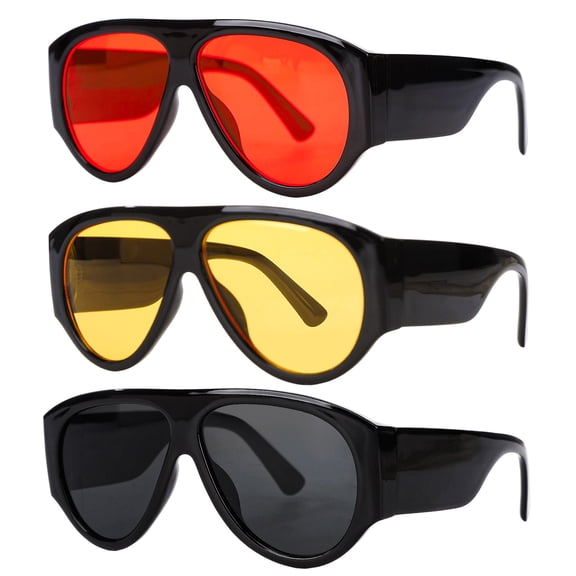 Bocaoying 3 Pack Aviator Sunglasses for Women & Men, Retro Vintage Oversized 70s Pilot Style, Thick Frame Trendy Sun Glasses for Driving, Fashion Daily Wear