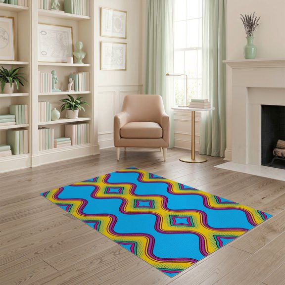 ODIKA Aesthetic Cartoon Retro Blocks Graphic Bold Outline Funky Refined for Home Office, Gaming Room, Under Desk, Non-Slip Chair-Friendly