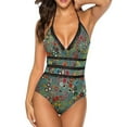 thumbnail image 2 of Maillot de Bain une Pièce à Col en V Profond Turquoise pour Femmes, Monokini de Plage, 2 of 5