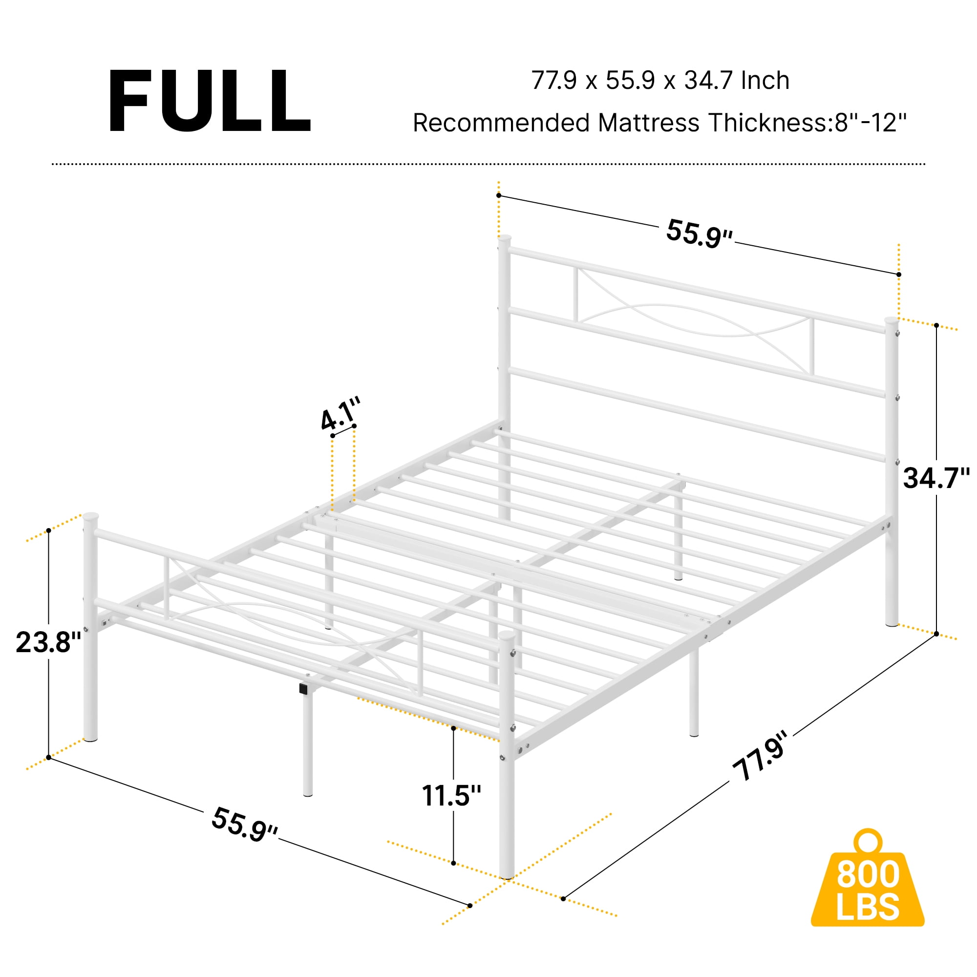 Yoneston Queen Size Metal Bed Frame with Headboard and Footboard Heavy Duty Bed for Bedroom, White