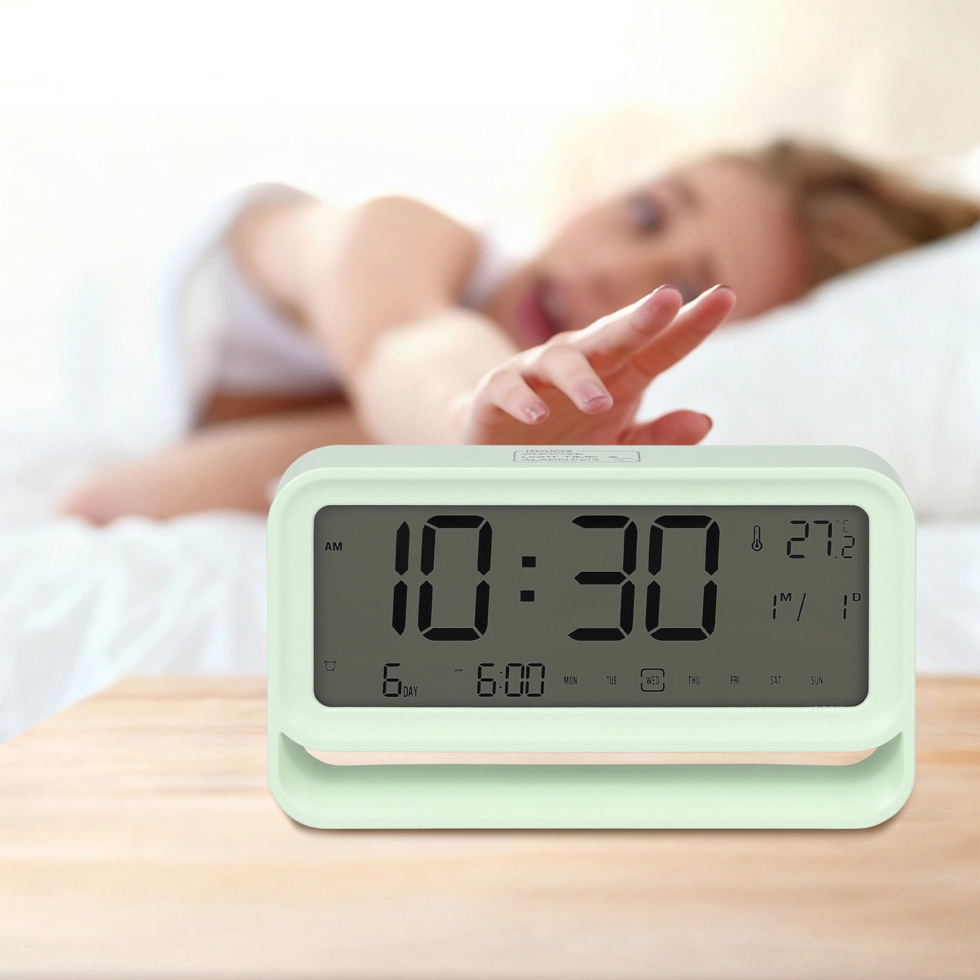 Unique Bargains Night Light Electric Alarm Clock Beige 5.7"L x 1.2"W x 3.3"H