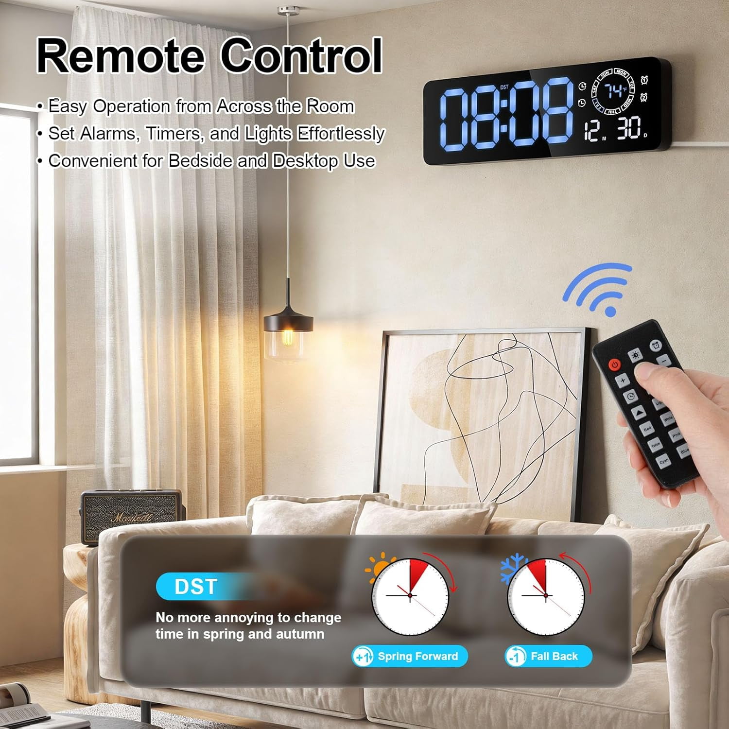 16-inch Jumbo Display Digital Clock with Remote, Auto-Dim & Night Light, Electronic Calendar Wall Clock (Date, Week, Temp) for Elderly, Bedroom, Living Room