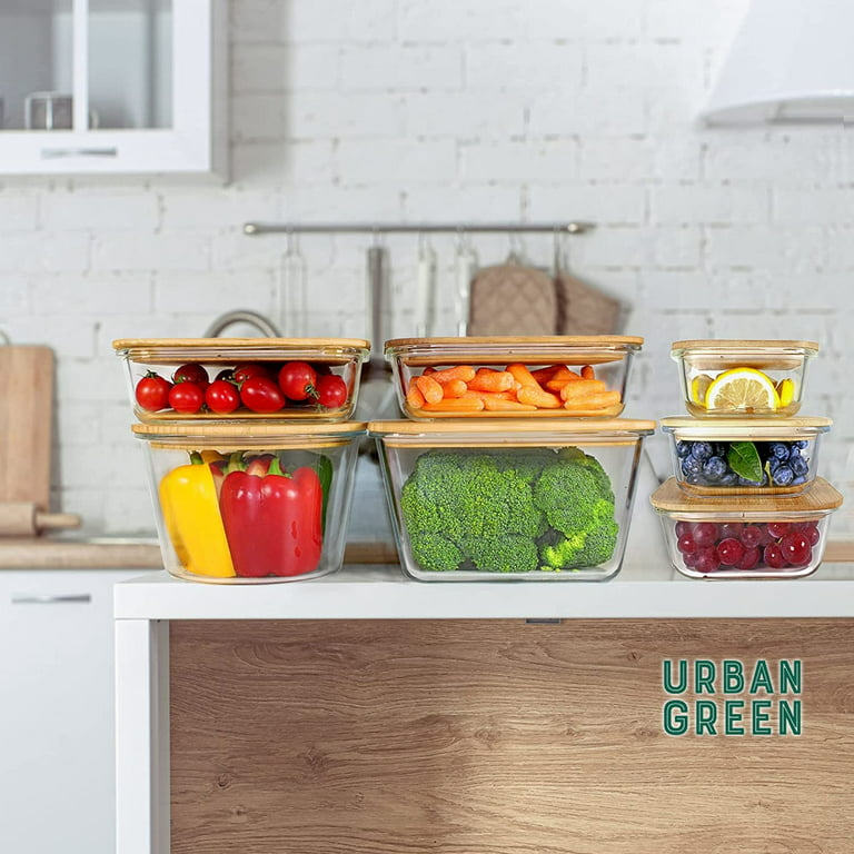 Urban Green Glass Containers with Bamboo Lids, Meal Prep Glass