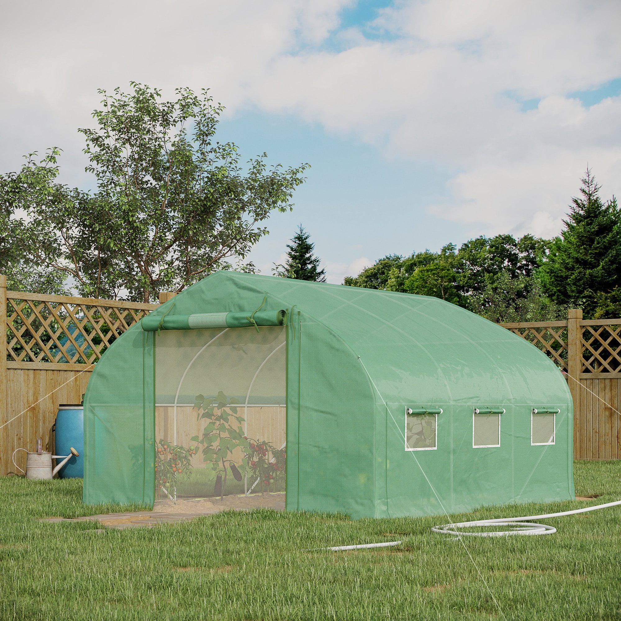 Walk-in Greenhouse with Zippered Mesh Door, 7 Mesh Windows & Roll-up Sidewalls, Upgraded Gardening Plant Hot House with Steel Hoops