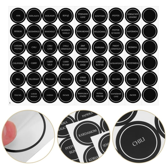 RENACLIPY 6 Sheets Round Spice Bottle Labels For Canning Jars Made Of Black Adhesive